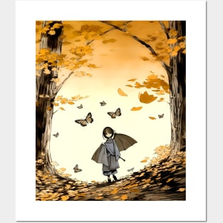 Autumn: Autumn Girl on a Dark Background Posters and Art